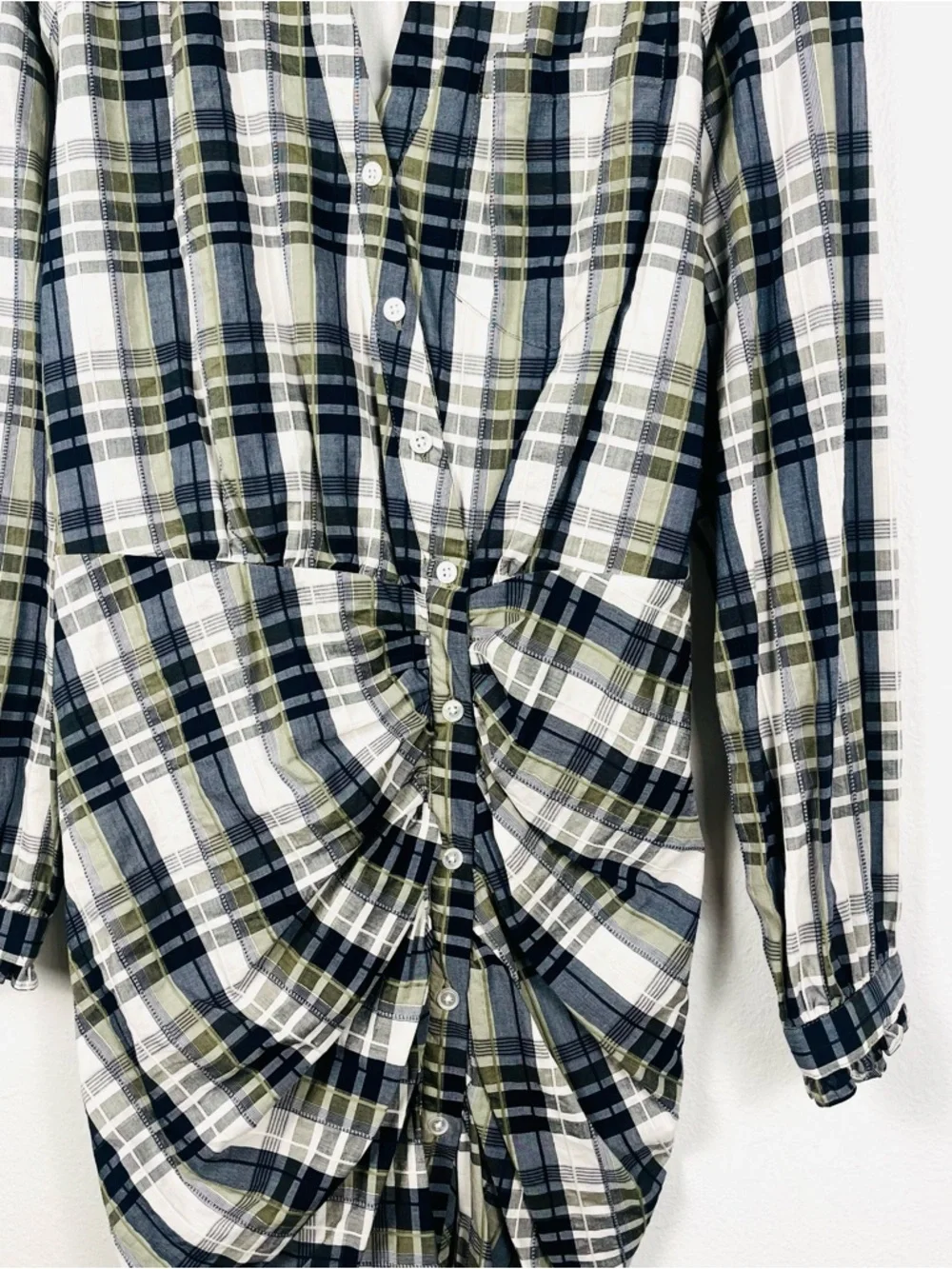 Veronica Beard Size 4 Vilette Plaid Button-Front Ruched Mini Shirt Dress - Picture 5 of 8